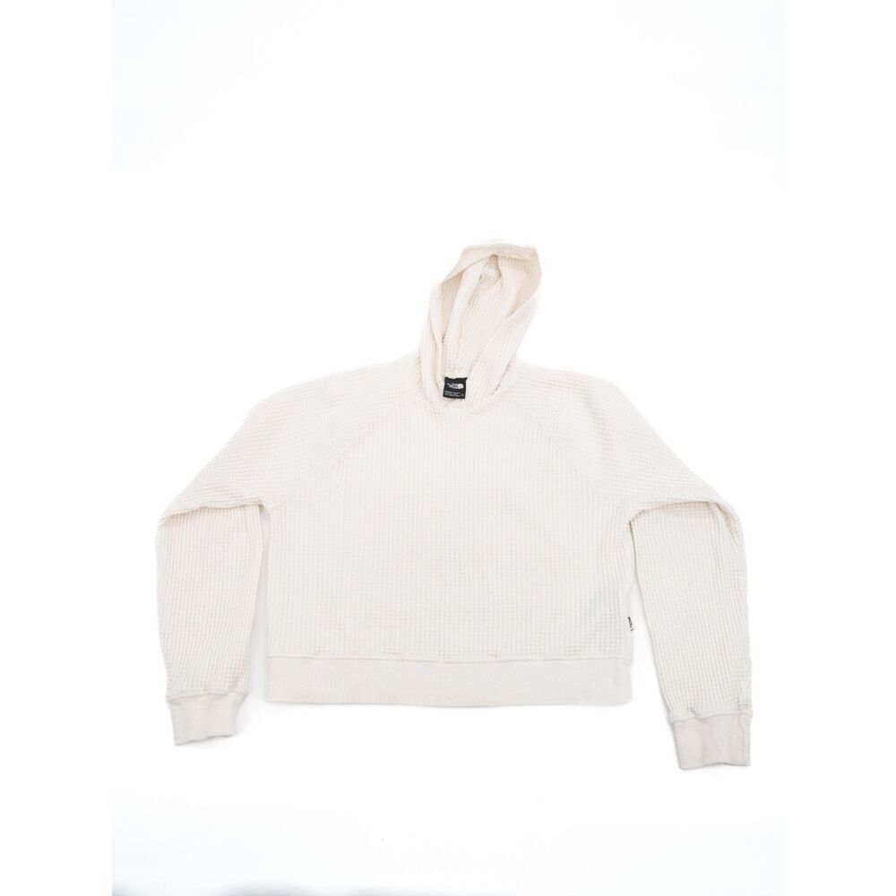 The North Face Womens XS Hoodie Sweatshirt Ivory Waffle Knit Top